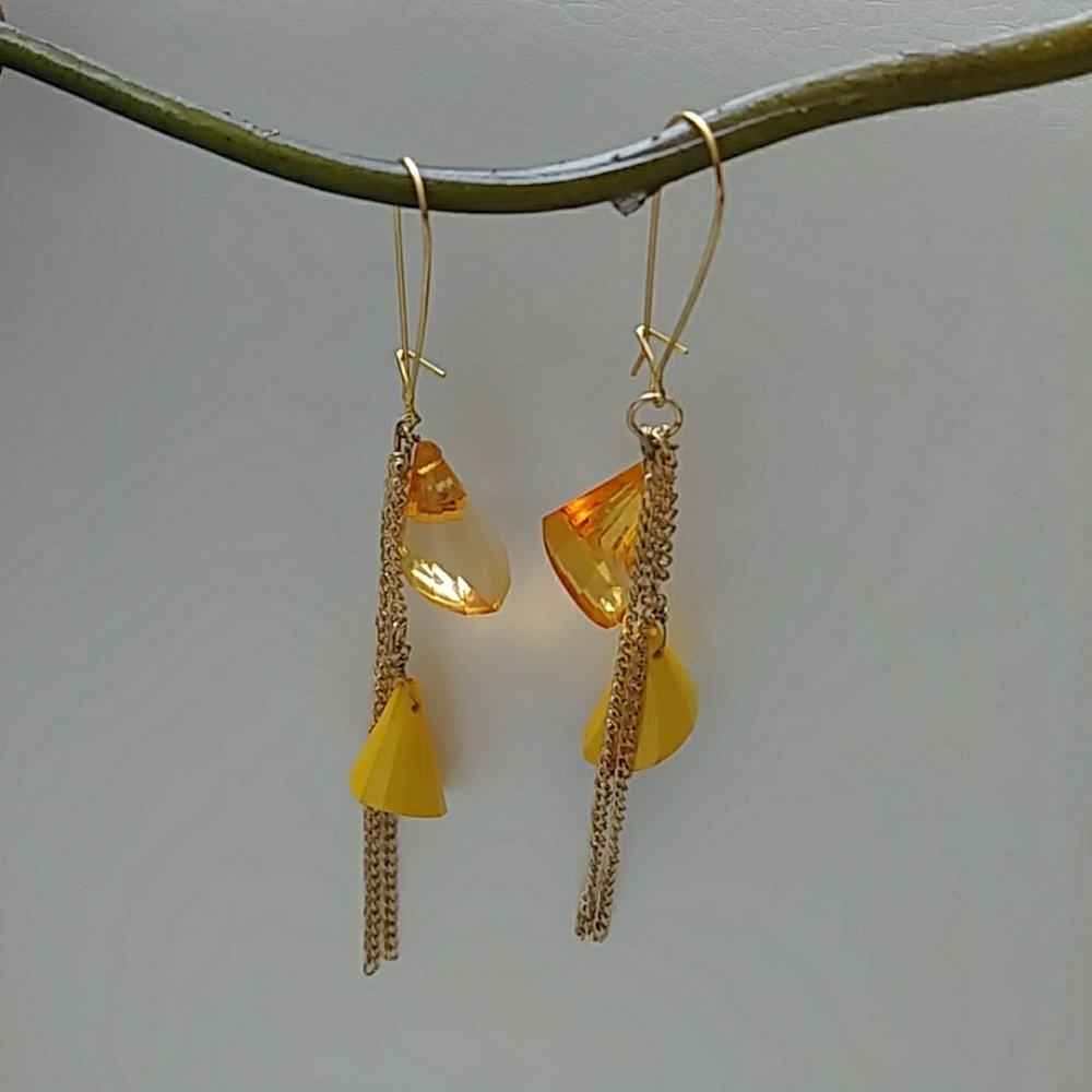 Yellow Orange Gold Resin Retro Dangle Earring